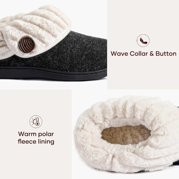 Women's Cozy Wool Memory Foam Slippers with Fuzzy Faux Fur Collar - Size 10 - Picture 5 of 7
